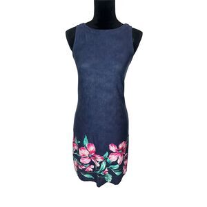 Tommy Bahama Navy Floral Sheath Dress with Pink & Green Accents